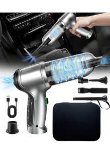 SUITU Aspirateur de voiture avec sac de rangement - CADEAUX | Charge USB sans fil | Moteur sans balais haute puissance, haute aspiration Aspirateur portable | Aspirateur eau et poussière | Voiture/Maison/Bureau | (Matériau ABS, Puissance d'aspiration 9000 Pa, Batterie Li-Ion 2000 mAh, 20 minutes d'utilisation sur une charge complète).