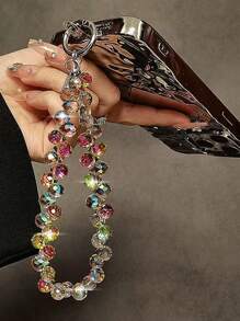 Elegante colgante de brazalete con correa para teléfono con destellos, rhinestones y cuentas, accesorio para , bolso, mujer y niña