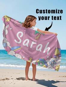 1pc Customized Text Printed Bath Towel, Beach Towel, Personalized Towel, Kids Towel, Pool Towel, Bathroom Towel, Holiday Gift, Beach Essential, Outdoor Travel