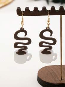 1 Pair Vintage Elegant Coffee Cup Minimalist Creative Hot Coffee Versatile Gift Long Dangle Drop Earrings For Women