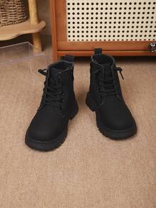 British Style Kids Boots, Autumn/Winter Versatile Unisex Children's Work Boots - Black - View 2