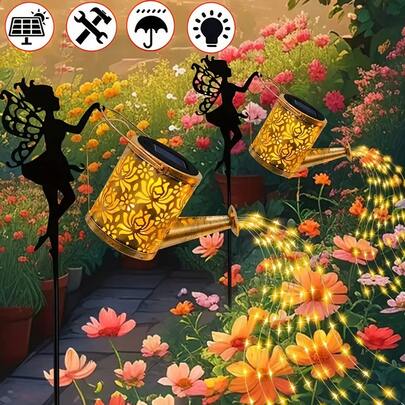 Solar Water Bottle Hanging Light, Hanging Solar Waterfall Light With String Lights - Retro Metal Pot Shaped Outdoor Garden Decoration Light (Including Bracket), Suitable For Trails, Lawns, Terraces, Paths, And Courtyards