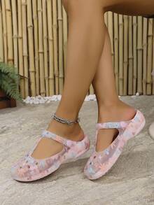 Sandalias planas de mujer para verano, de nueva moda, simples, con estampado de pareja, antideslizantes, duraderas y con suela gruesa, para uso en exteriores, playa y hogar - Rosa - Ver 6