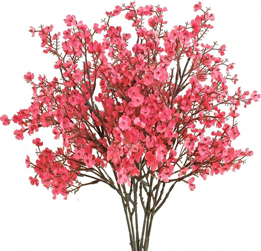 6pcs Hot Pink Artificial Flowers Silk Babys Breath Gypsophila 18.7" For Home Kitchen Decor New Year Spring - Hot Pink - View 1