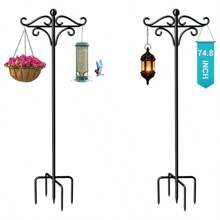 1pc Outdoor Garden Dual Shepherd Hooks, 61/77/92 Inch Heavy-Duty Garden Pole For Hanging Bird Feeders, Flower Baskets, Solar Lanterns, 5-Claw Garden Plant Hanging Rack, Iron Decorative Rod, Very Stable And Easy To Install, Highly Practical
