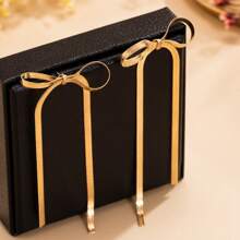 1 Pair European & American Fashion Minimalist Bowknot Long Chain Earrings, Niche Design Suitable For Women's Daily Or Party Wear