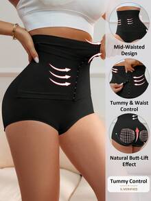 女士高腰收腹塑形内裤，收腹提臀，束腰塑形，腿部塑形 - 黑色 - 查看 3