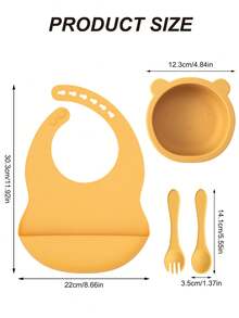 PopLittleOne 4PCS Baby Silicone Dinner Set Adjustable Bib Cartoon Bear Bowl Solid Color Spoon Fork Feeding Learning Baby Tableware - Multicolor - View 10