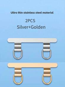 手机挂绳带双耳不锈钢夹，金属垫挂链，超薄贴片防止手机丢失，坚固的连接件，手机带组件更换，适用于充电端口两侧有大孔的手机壳