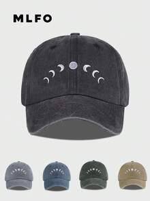MLFO 2025 New Moon Embroidery Classic Washed Baseball Cap, Comfortable Breathable Adjustable Size, Suitable For Daily Life, Leisure And Vacation, Multiple Colors Available, - Moon - View 2