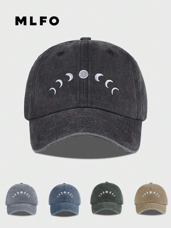 MLFO 2025 New Moon Embroidery Classic Washed Baseball Cap, Comfortable Breathable Adjustable Size, Suitable For Daily Life, Leisure And Vacation, Multiple Colors Available,