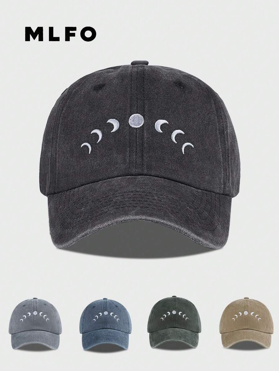MLFO 2025 New Moon Embroidery Classic Washed Baseball Cap, Comfortable Breathable Adjustable Size, Suitable For Daily Life, Leisure And Vacation, Multiple Colors Available,
