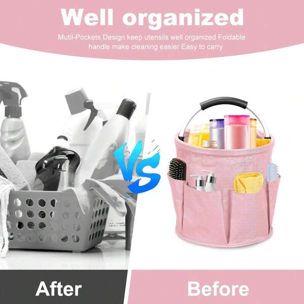 17L Cleaning Caddy With Handle, Cleaning Supplies Caddy Foldable Cleaning Caddy Cleaning Product Organizer, Portable Cleaning Bucket Organizer For Storing Towels