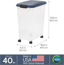USA Airtight Dog Food Storage Container, Up To 40 Lbs, Attachable Wheels, For Dog Cat Bird And Other Pet Food Storage Bin, Keep Fresh, Translucent Body, Easy Mobility, Navy - Navy Blue - View 5