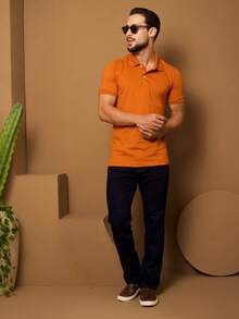 Men's Polo Shirt Premium Cotton Basic Plain Shirt Summer Men's Shirts - Màu Cam cháy - Xem 3