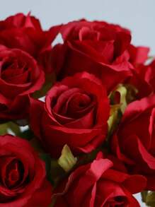 12 Pcs, 26.5cm/10.4 Inch, Red Rose Flower Artificial Bouquet, Fake Flower Home Decor Arrangement. Stems Are Bendable With Wire. Suitable For Kitchen, Office, Bathroom, Dining Table, Coffee Table, As Well As Wedding And Engagement Decoration.