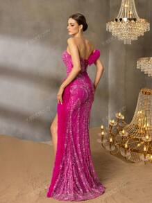 Faeriesty Faeriesty Luxury One-Shoulder Evening Gown With Back-Tie Closure & High Slit – Beaded Mermaid Dress Featuring Feather-Like Detailing And Textured Fish-Tail Hemline For Red Carpet Glamour | Perfect For Black-Tie Galas, Formal Charity Dinners, Exclusive Award Ceremonies, Opera Nights, And Premiere Events