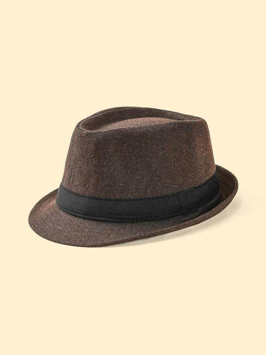 1pc Casual Felt Hat With Woven Band Decoration, Suitable For Daily Commute - Top Hat - View 1