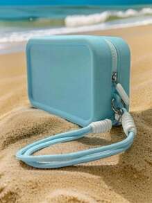1 pieza Bolsa de cosméticos impermeable de gran capacidad de silicona con asa de transporte, bolso de playa para mujeres, organizador versátil de viaje para maquillaje, joyas y accesorios