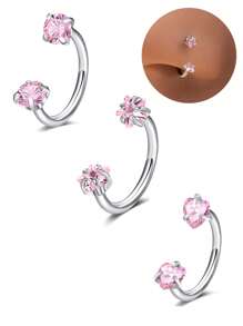 Anillo para la nariz en forma de herradura, anillo de septo con corazón, estrella, y cristales de color rosa, con rosca interna, anillo de cartílago para tragus, aretes para hélice, joyería para piercing de labio, de acero inoxidable, calibre 18/20, 8mm