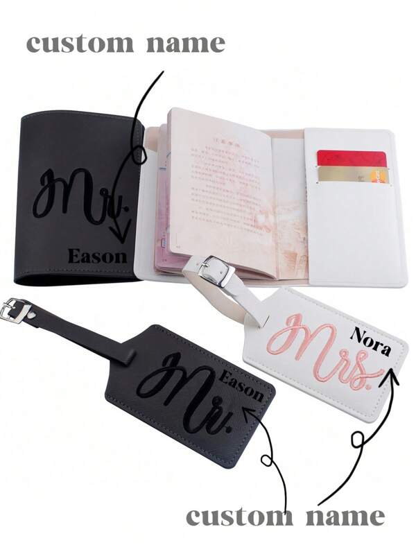 Couple Style Personalised Passport Cover, Embroidered Passport Holder And Luggage Tag Set, 1st Passport Cover, Holiday Gift, Travel Gift
