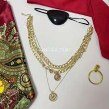 6-Piece Pirate Costume Accessories Set, Including Headband, Necklace, Belt, Black Pirate Eye Mask, Pirate Earrings, Role-Playing Party Halloween Costume Accessories, Cosplay Party Renaissance, Prom Party Dress Up Cos Suit