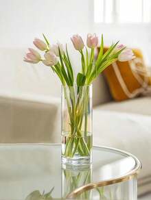 Jarrón-40cm Modern Cylinder Glass Vase, Transparent, Round, Versatile As A Candle Holder/Plant Container, Ideal For Home, Office, Table Decoration, Elegant Design