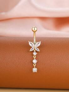 5pcs/Set Gold-Plated Curved Barbell, Belly Button Rings Set, Surgical Stainless Steel Inlaid Glitter Zirconia Heart, Flower, Butterfly Piercing Jewelry For Women, Daily Wear & Holiday Gift - Yellow Gold - View 5