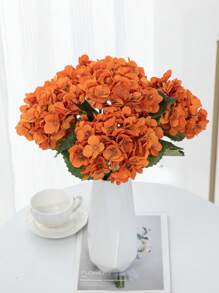 1/3pcs 18.5in Orange Artificial Hydrangea Real-Looking Silk Hydrangea Flower Arrangements High Quality Fake Floral Brunch Pumpkin For DIY Wedding Bouquet Party Home Living Room Kitchen Garden Hotel Office, Wedding Decorations, Autumn Decor, Summer Decor, Fall Decor, Halloween Decor