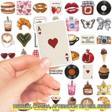 50 piezas Nuevos adhesivos decorativos con letras de "Foodie Girl", graffiti, cámara casual, postres, té de la tarde, patrón de lazo para iPad, equipaje, cuaderno, funda de teléfono DIY pegatinas papelería manualidades libro de sticker estikers - Multicolor - Ver 1