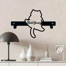 1pc HelloYoung Contemporary Metal Leaping Cat Key Holder With Anti-Slip Wall Mounted Hooks For Coats, Keys, Towels