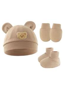 3 件套婴儿熊耳帽、防抓手套和脚套套装，适合 0-6 个月婴儿 - 3件 - 查看 9
