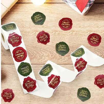 500 张/卷圣诞快乐贴纸，圣诞主题密封标签贴纸，用于自制礼品烘焙包装信封文具装饰，圣诞贴纸用于节日问候、密封、礼品装饰（请注意贴纸是平的），圣诞节