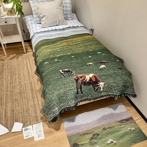 Peel Forest Dairy Cow On Meadow Landscape,Grazing,Pasture Throw Blankets ,Scenic Tapestry ,Countryside, Bed Throws