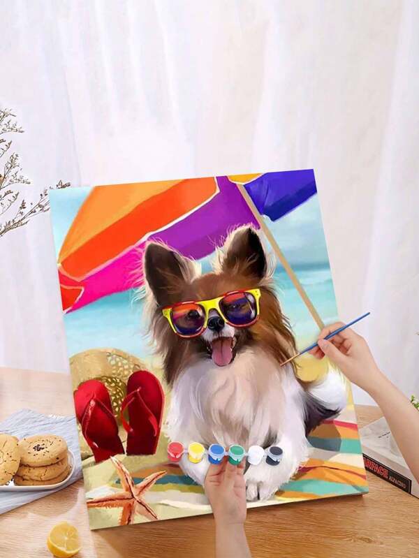 40x50cm Frameless DIY Acrylic Painting Kit - Dog Wearing Glasses, Adult Beginner Stress Relief Art Set Includes Paints, Brushes And High Definition Sketch, Waterproof Fast-Drying Pigments, Creative Gift For Friends And Family, 3-Step Master-Level Artwork, Immersive Art Experience To Relieve Stress