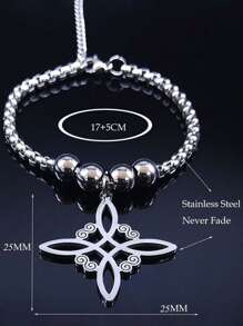 Pulseira de Aço Inoxidável com Nó Celta Wicca, Cor Prata, Joia de Bracelete Geométrico de Nós Irlandeses para Mulheres/Homens