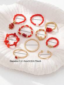 8 件海洋海滩风格海星戒指套装，种子串珠波西米亚戒指，贝壳戒指女士波西米亚风格珠宝适合度假、日常佩戴 - A12739 - 查看 11