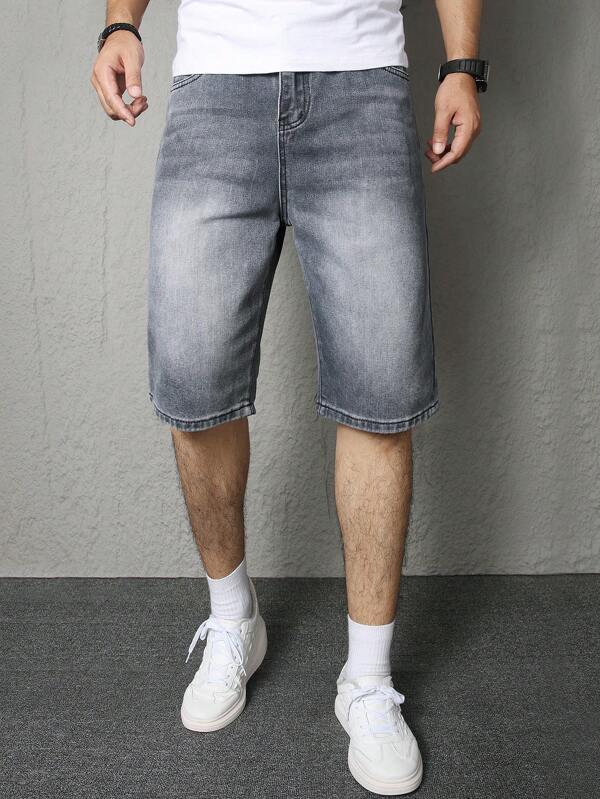 Shorts Denim Casuais com Pernas Retas e Bolsos para Meninos Adolescentes