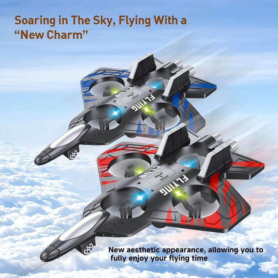 1pcs Foam Remote Control Airplane Fighter, Suitable For Beginners, Suitable For Indoor And Outdoor Use, Headless Mode, USB Charging, Red | Blue, Perfect Gift For Boys And Girls Christmas, Halloween. - 紅色 - 查看 1