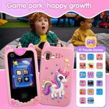 Giocattolo per bambini con telefono da 2,8 pollici, con doppia fotocamera e registrazione video HD, giochi educativi divertenti + lettore musicale, regalo perfetto per Natale e compleanno (include scheda di memoria da 8GB)