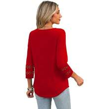XIEERDUO 3/4 Length Sleeve Womens Tops Dressy Casual Blouses For Women 2025  V Neck T Shirts Summer Clothes - 紅色 - 查看 5
