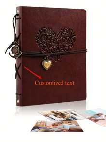 Rustic Leather Photo Album, DIY 21.5x17cm, With 60 Pages Vintage Scrapbook, 240 Photos Capacity, Wedding Guest Book, Friendship Gift, Heart Shaped Compact Size, Home Decor Album