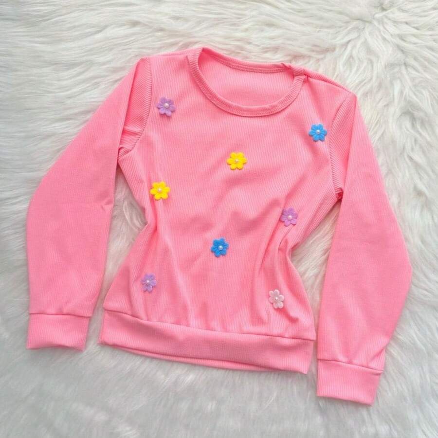 Children's Long Sleeve Blouse For Girls, Autumn Winter, Cold Weather - Winter Blouse For Girls, Flower Style, Winter Fashion 4 - 10 YEARS - Màu Hồng baby - Xem 1