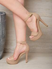 SANDALIA MAQUILLAJE DE TACÓN DE AGUJA CON PLATAFORMA - Beis - Ver 3