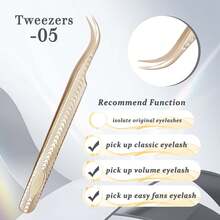 CoMango 1 件睫毛延长镊子 6 种假睫毛金色不锈钢超硬镊子带纤维尖头高精度防静电镊子