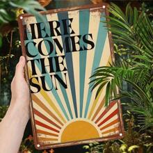 1 件复古风格铝制标牌“太阳来了” - UV 印刷墙壁艺术，8x12 英寸，防尘防水金属牌匾，适用于室内/室外装饰，非常适合家庭、办公室、酒吧、俱乐部、电影院、咖啡厅、卧室 - 多功能复古装饰标牌（英文）