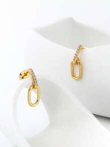 Charm-In 1 paire de boucles d'oreilles ovales à balancier plaqué or 18 carats avec zircone, cadeau de qualité pour femmes, Saint-Valentin