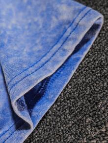 Es Trus 棉质，夏季女款趣味印花嘻哈“创意中国龙”个性图案印花街头，韩版舒适复古时尚通勤百搭Y2k服饰女装，适合户外休闲，常规小众朋克风黑色修身圆领短袖水洗T恤 - 寶藍色 - 查看 6