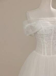 Gorgeous Elegant Noble & Cute White Off-Shoulder Mesh Corset Wedding Dresses For Bride