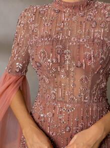 Faeriesty Faeriesty Elegant High-Neck Evening Gown With Sheer Chiffon Sleeves, Thigh Slit & Mermaid Train - Structured Formal Dress For Red-Carpet Galas, Luxury Weddings, Black-Tie Events, Award Ceremonies, And Gala Dinners